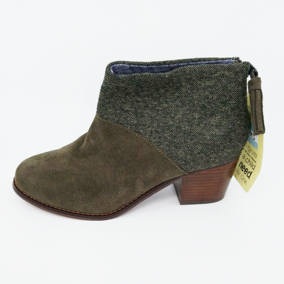 Toms Womens Leila Booties Tarmac Olive Suede Boots - Picture 2 of 8